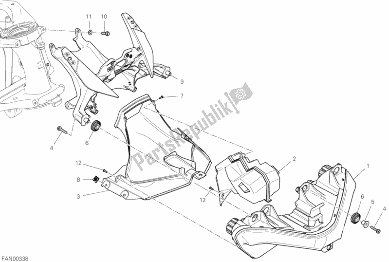 All parts for the Headlight of the Ducati Superbike Panigale V4 S Brasil 1100 2019